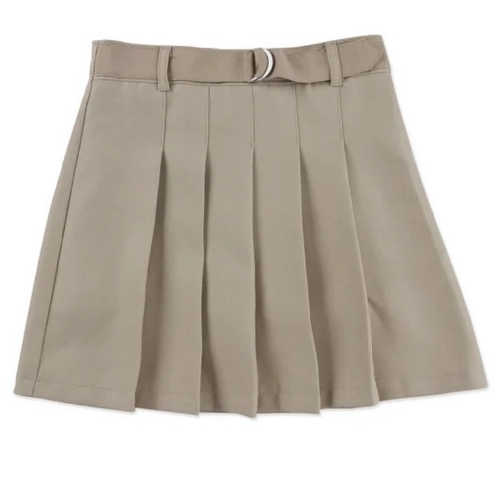 GEORGE Pleated School Girl Tan Pleated Skirt w/ Buckle/Belt Detail,